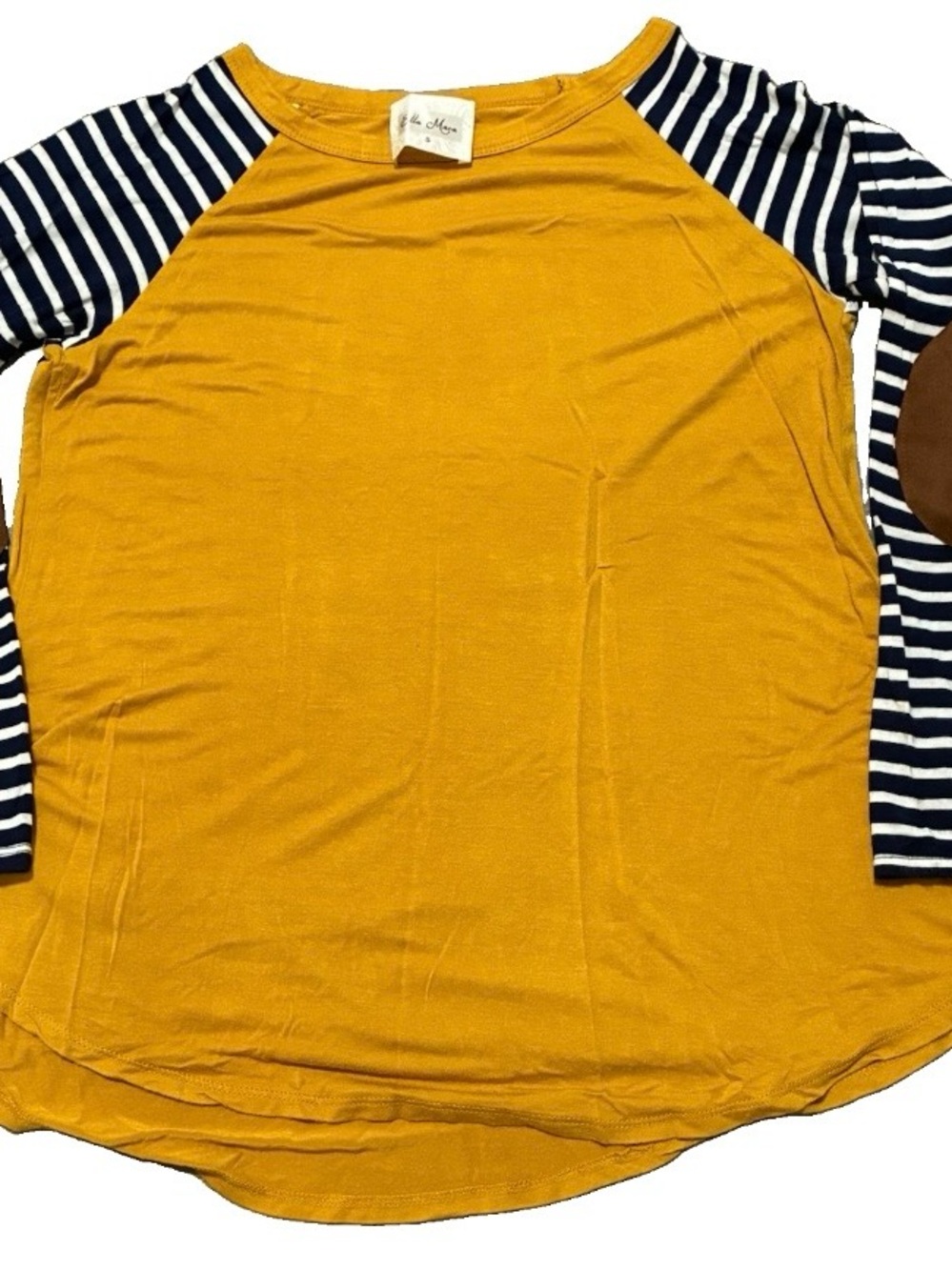 Ella Mara Womens Small Mustard Yellow Striped Long Sleeve Elbow Patch Tunic Top